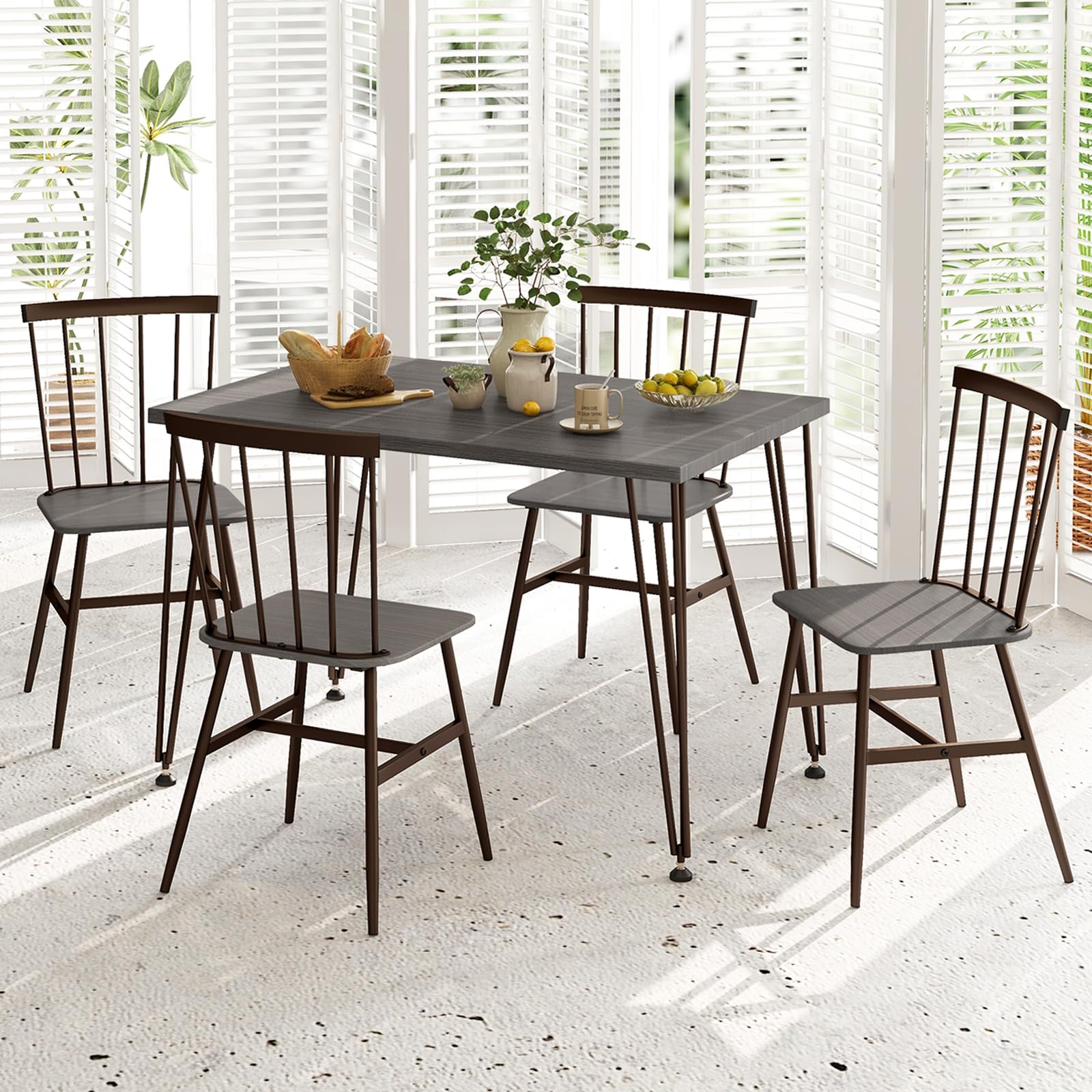 Tangkula Dining Table Set for 4, Kitchen Table and Chairs Set of 4 w/Metal Frame, 360° Swivel Feet